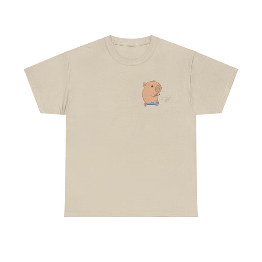 Be Cappy Capybaras Tee with scooter and sunglasses design in Sand