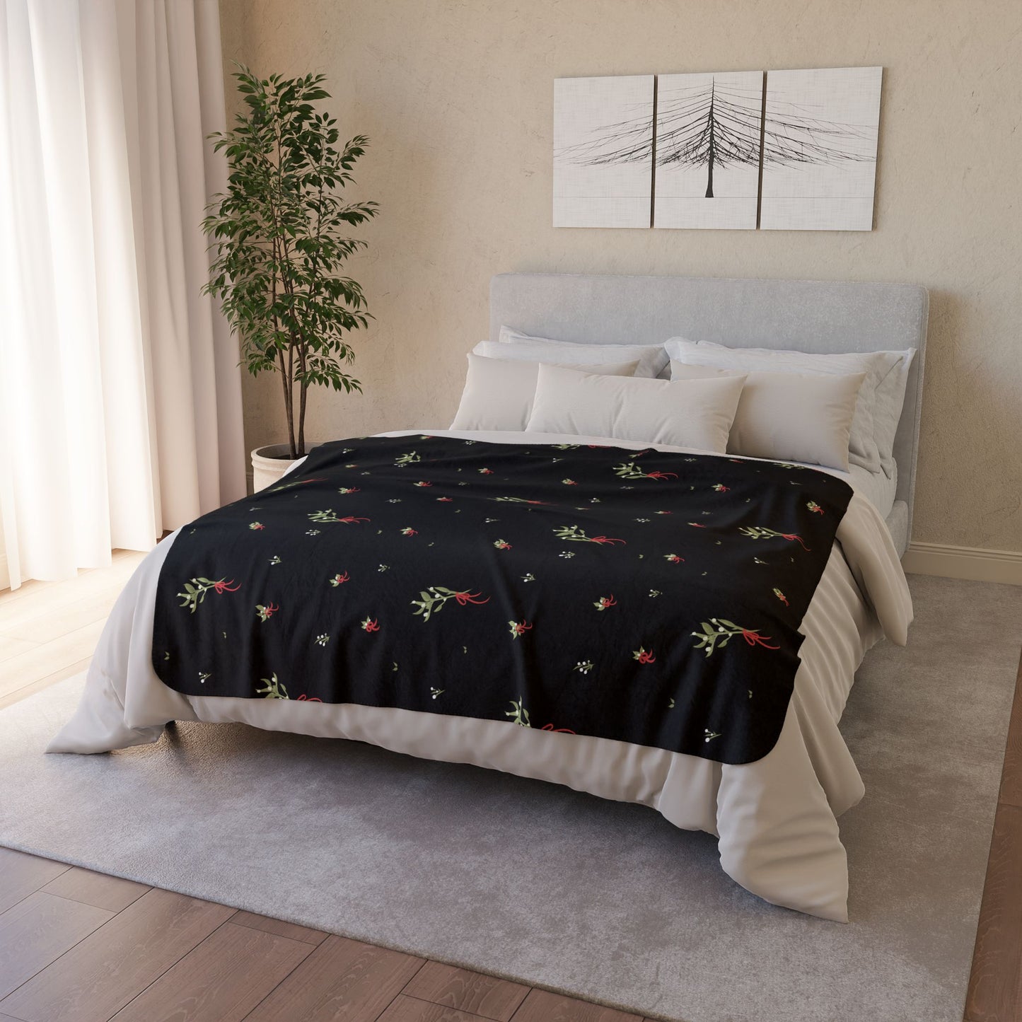 Sophisticated Mistletoe Fleece Sherpa Blanket