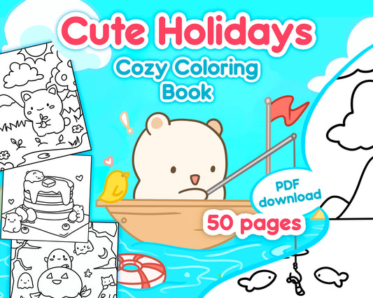 Cute Holidays: Cozy Coloring Book (PNG and PDF)