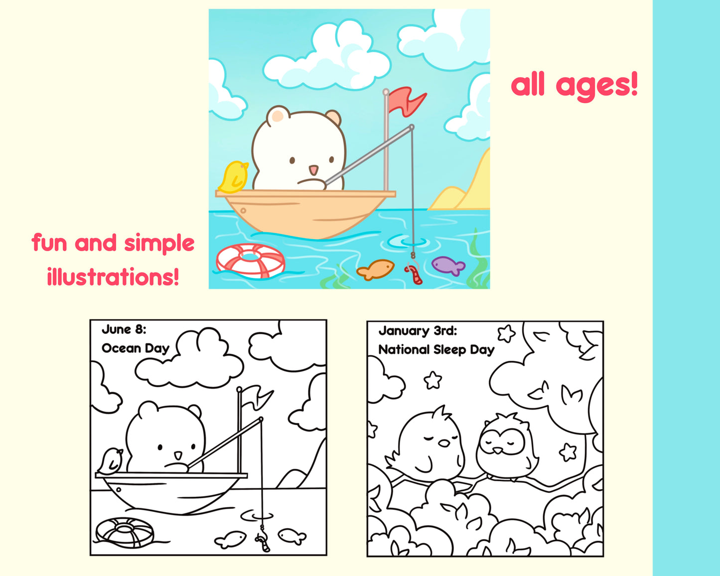 Cute Holidays: Cozy Coloring Book (PNG and PDF)