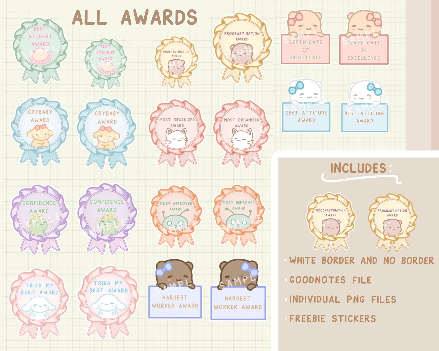 Cute Medals Digital Planner Stickers