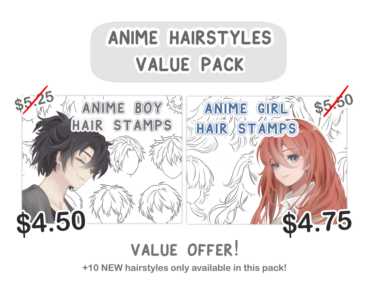 Soft Anime Style Hair Stamp Set
