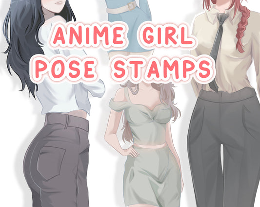 Anime Style Girl Body Pose Stamp Brush Set
