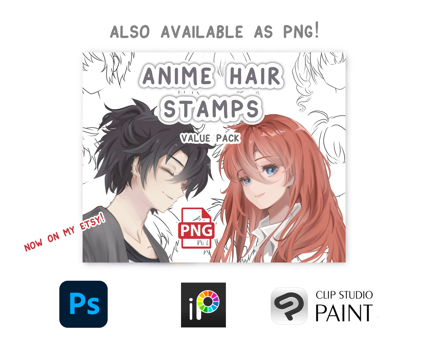 Soft Anime Style Hair Stamp Set