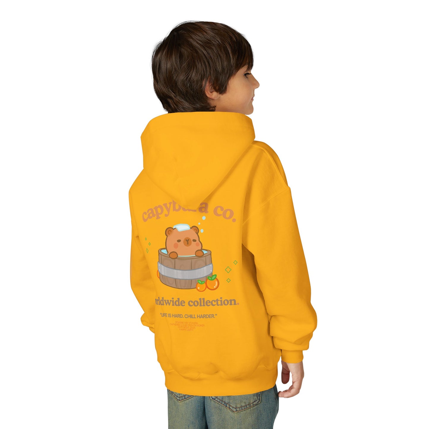 Capybara Bath: Youth Heavy Blend Hooded Sweatshirt