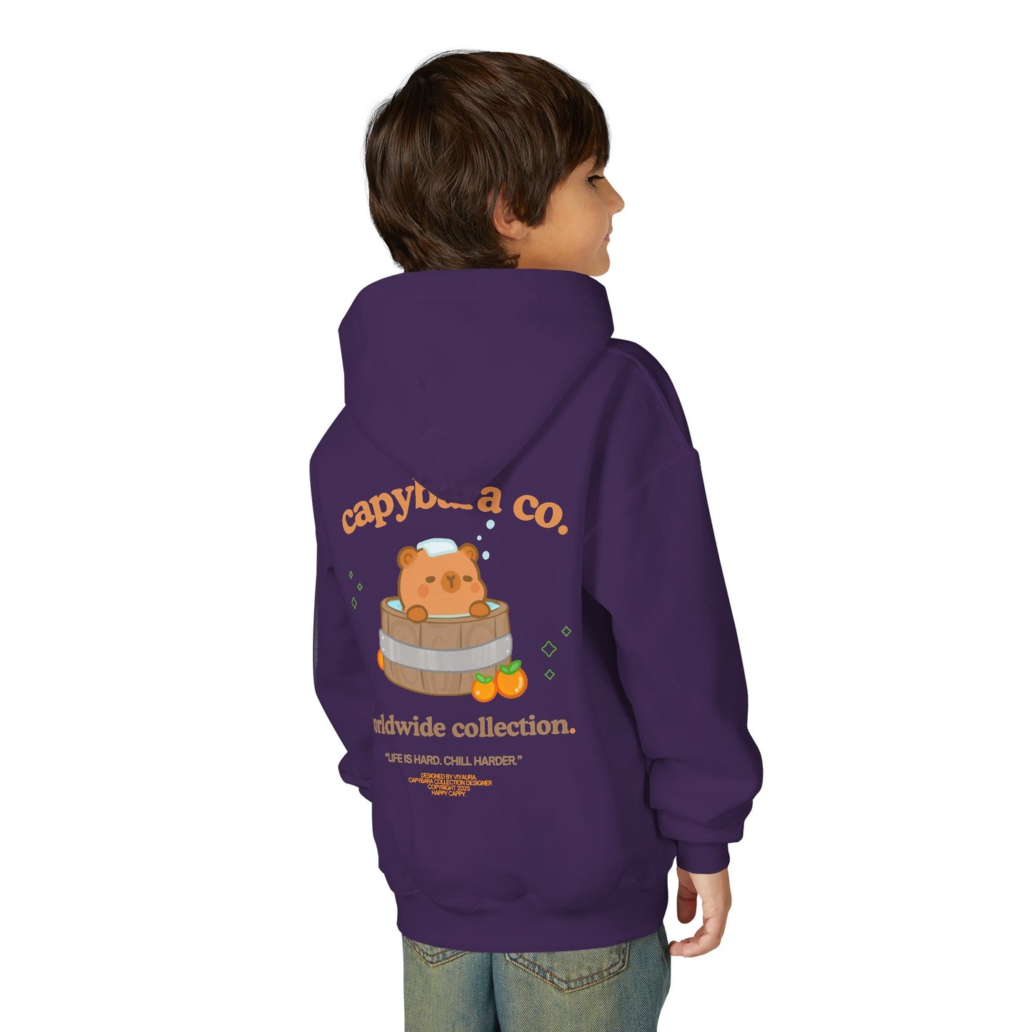 Capybara Bath: Youth Heavy Blend Hooded Sweatshirt