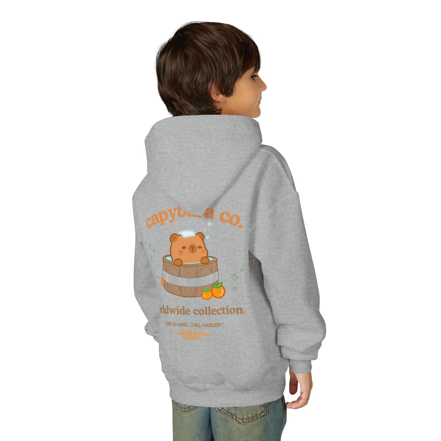 Capybara Bath: Youth Heavy Blend Hooded Sweatshirt