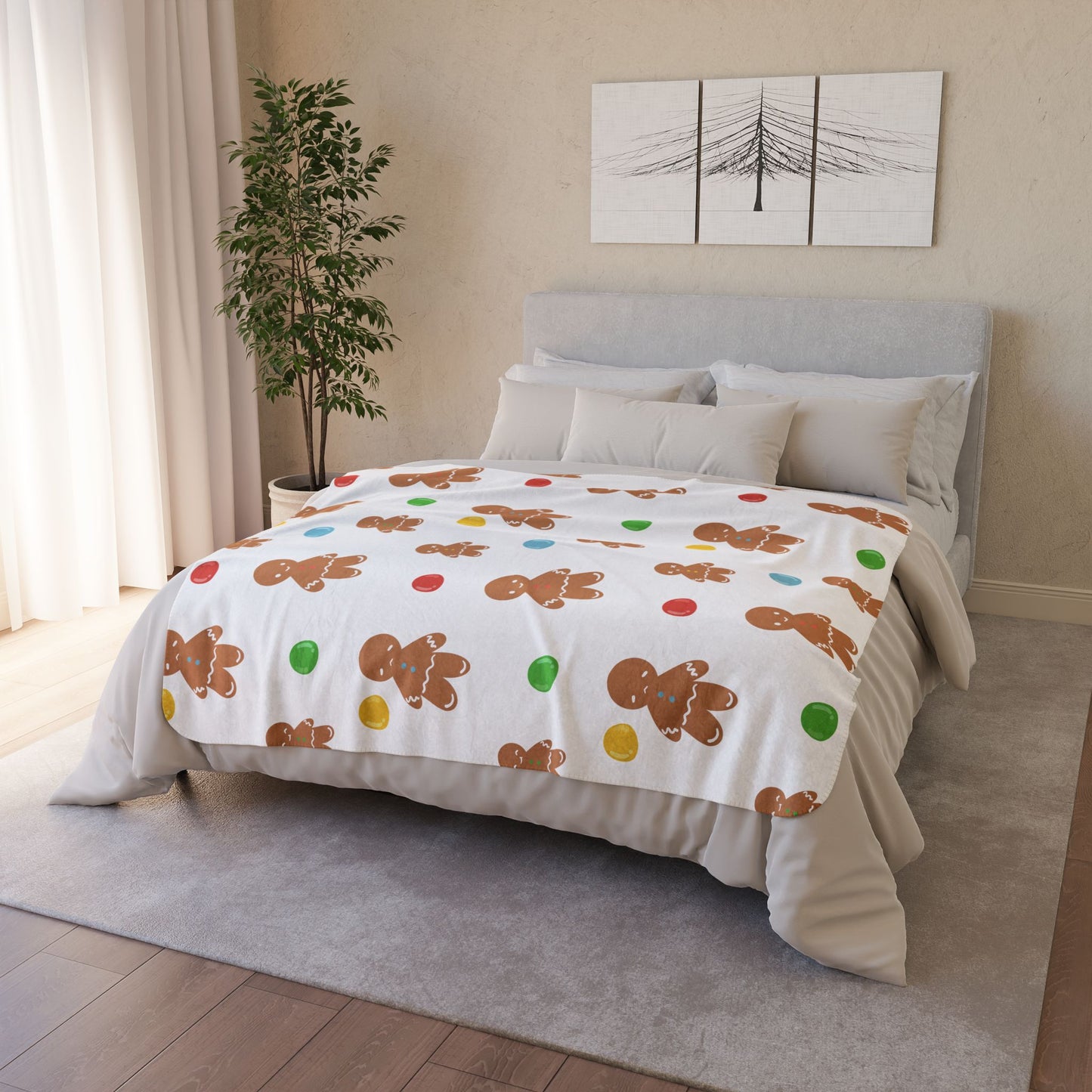 Gingerbread Man and Gumdrop Fleece Sherpa Blanket