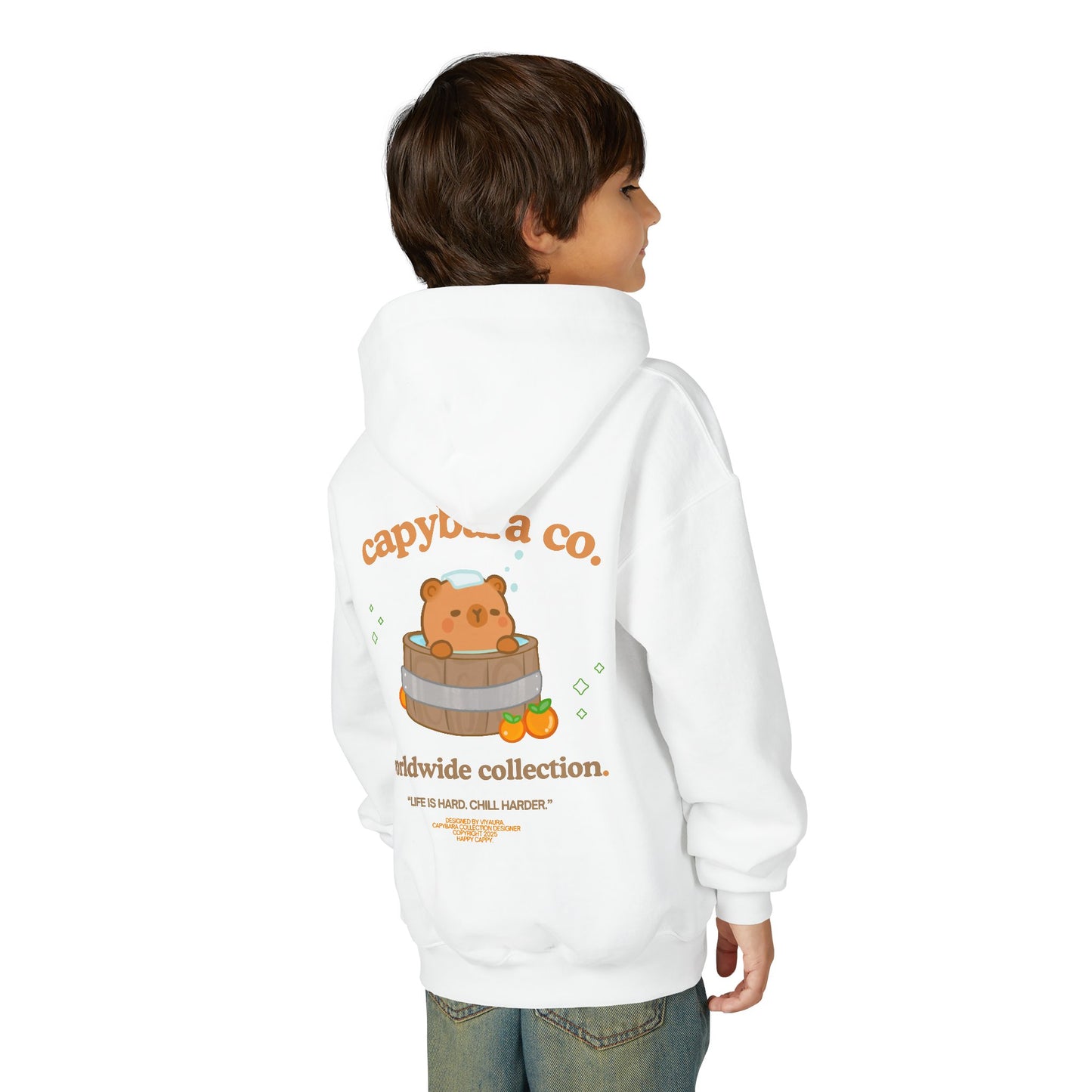 Capybara Bath: Youth Heavy Blend Hooded Sweatshirt