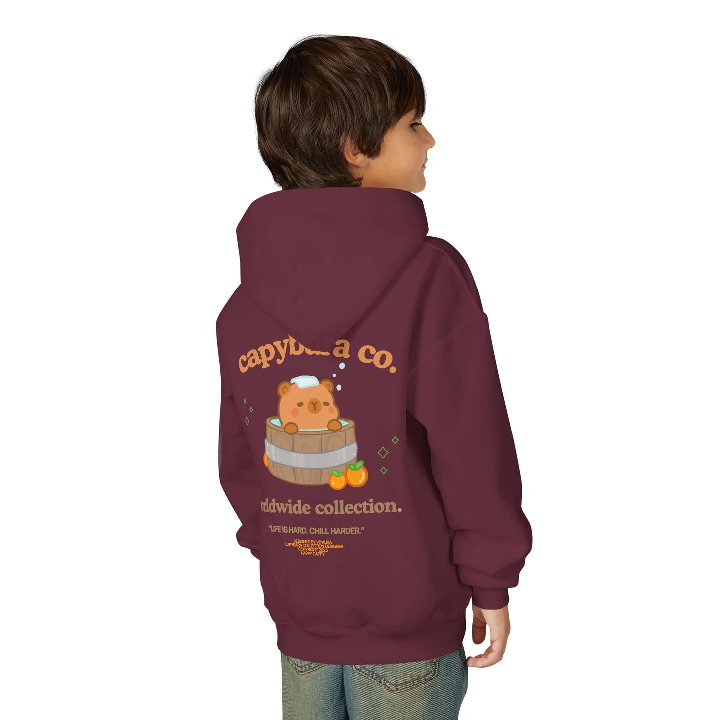 Capybara Bath: Youth Heavy Blend Hooded Sweatshirt