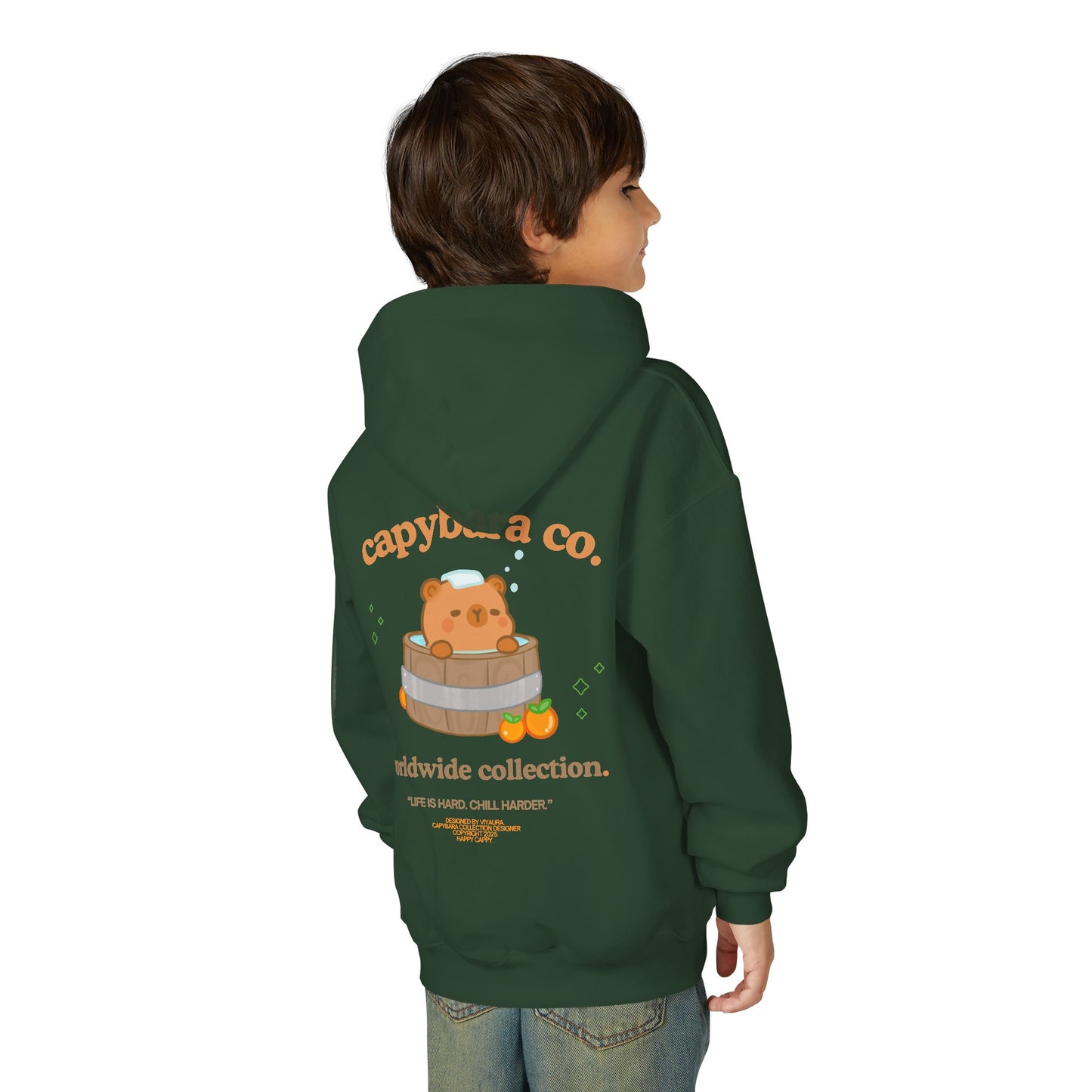 Capybara Bath: Youth Heavy Blend Hooded Sweatshirt
