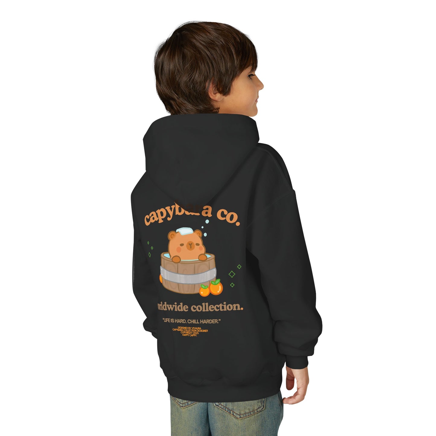 Capybara Bath: Youth Heavy Blend Hooded Sweatshirt