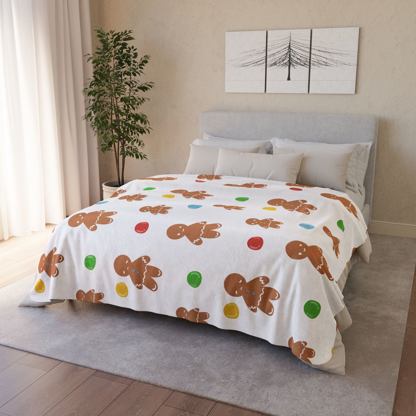 Gingerbread Man and Gumdrop Fleece Sherpa Blanket
