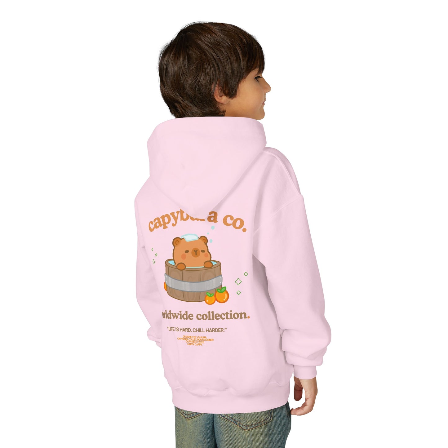 Capybara Bath: Youth Heavy Blend Hooded Sweatshirt
