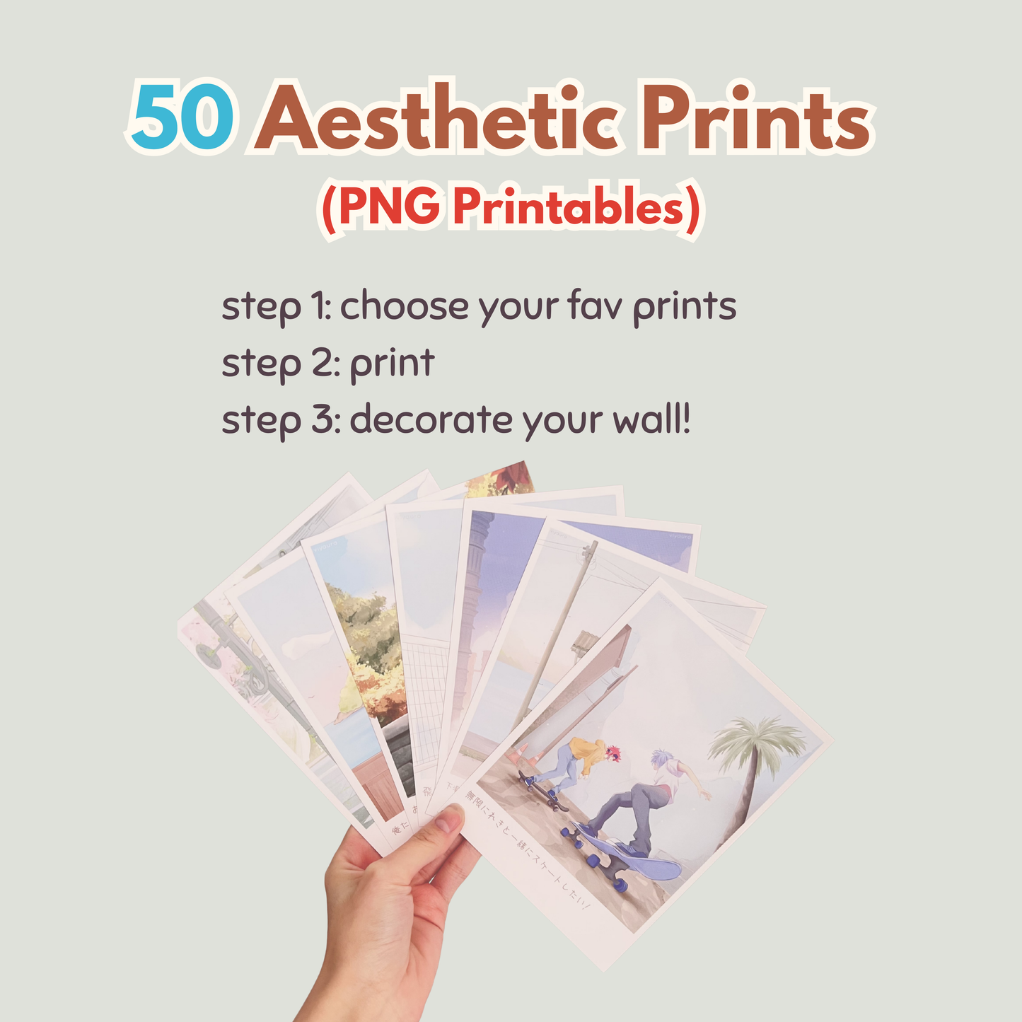 50 Aesthetic Prints Bundle: PNG Printables