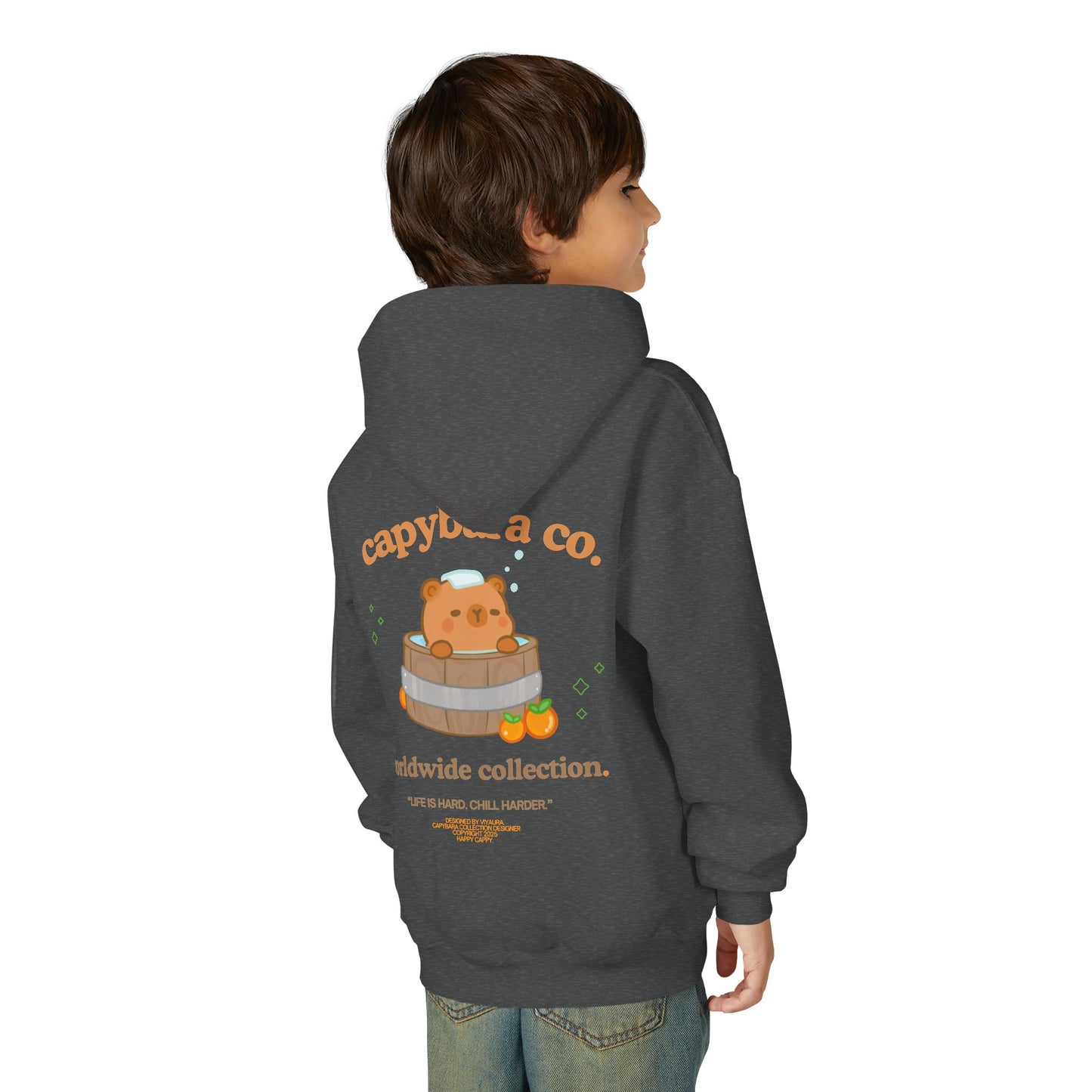 Capybara Bath: Youth Heavy Blend Hooded Sweatshirt