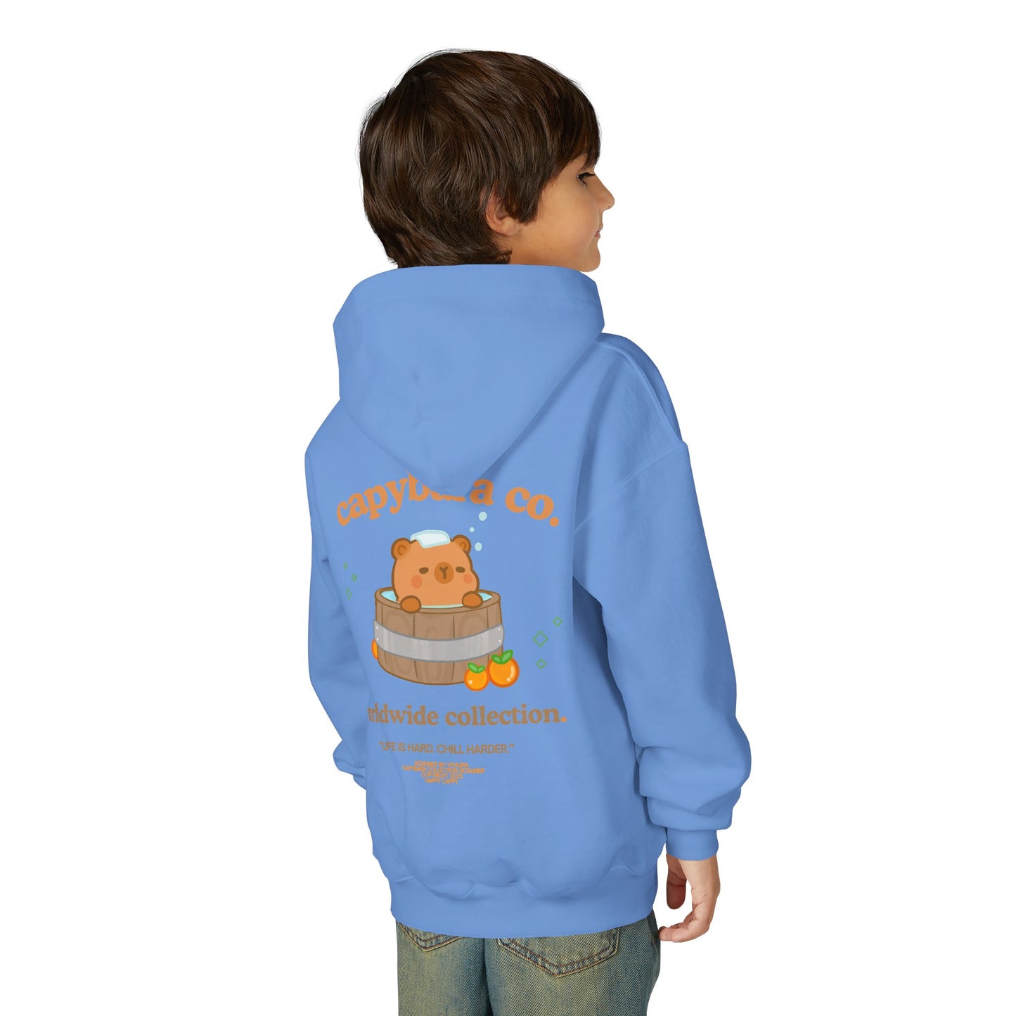Capybara Bath: Youth Heavy Blend Hooded Sweatshirt