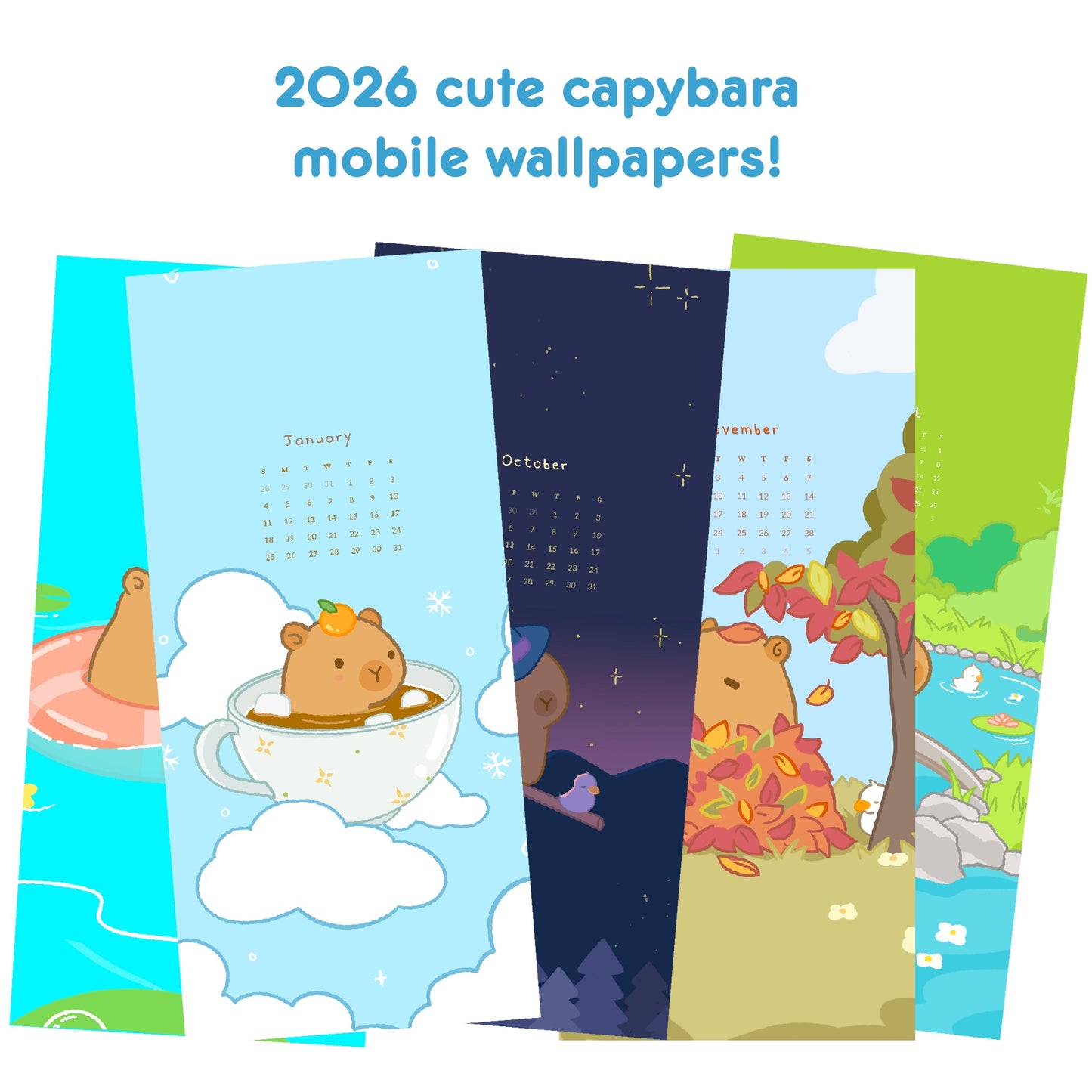 2026 Capybara Calendar Wallpaper Pack