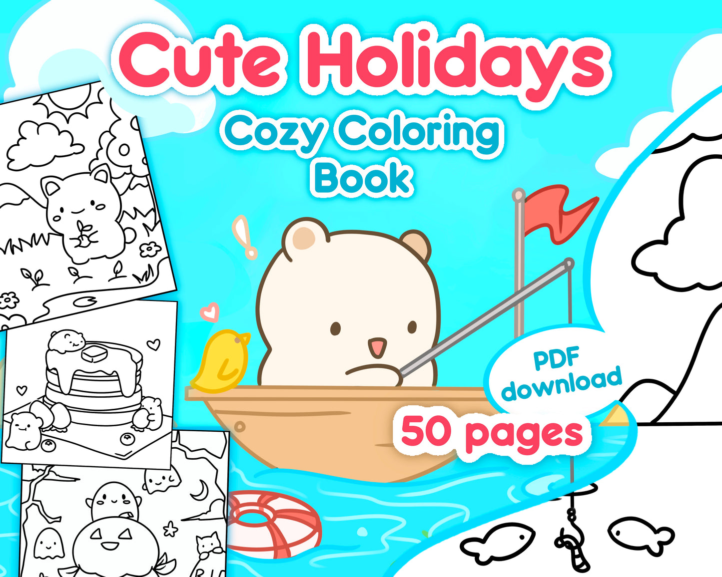 Cute Holidays: Cozy Coloring Book (PNG and PDF)