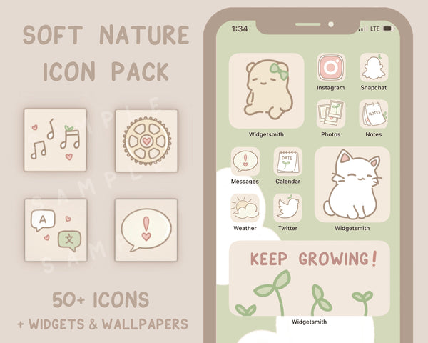Soft Aesthetic Nature App Icon Set | Kawaii Icons Pack – viyaura
